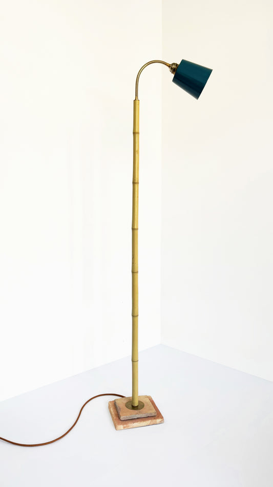 Terracotta and Bamboo Floor Lamp - Blue