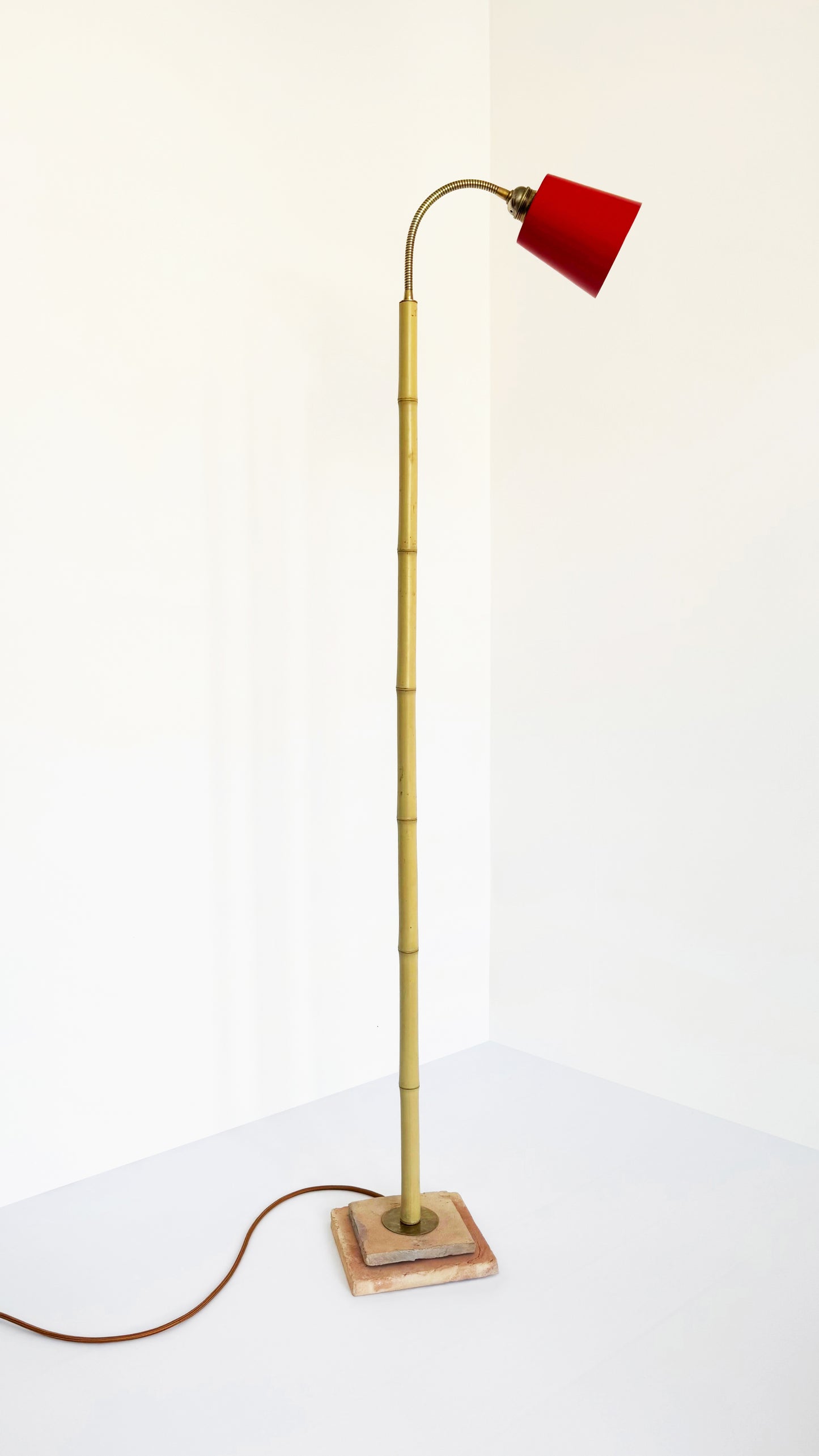 Terracotta and Bamboo Floor Lamp - Red
