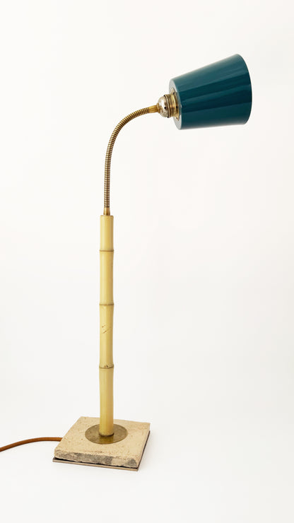 Terracotta and Bamboo Table Lamp - Blue