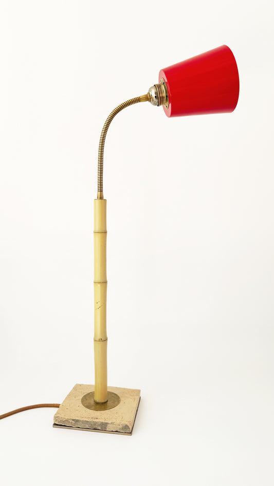 Terracotta and Bamboo Table Lamp - Red